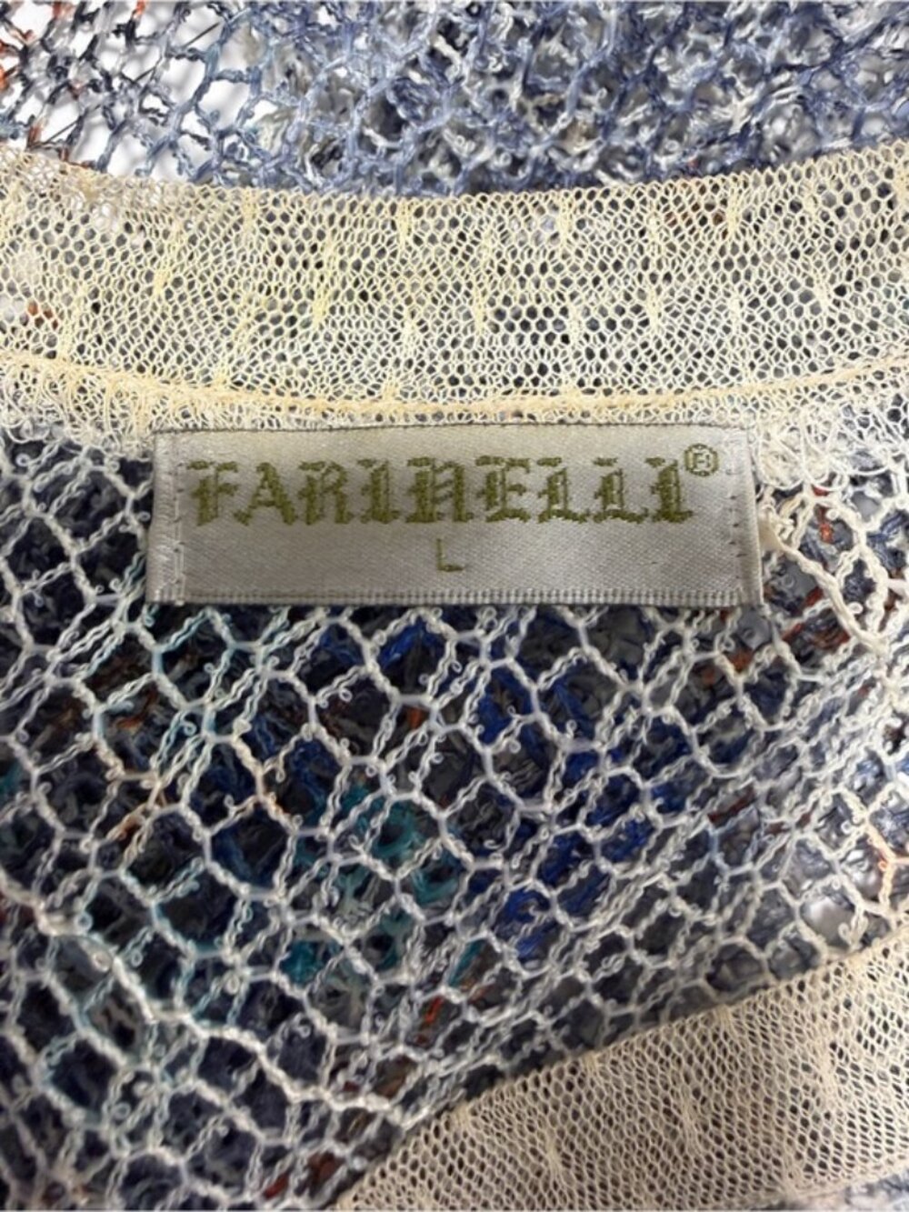 Farinelli Blue Ivory Mesh Ruffle Tunic Top L Boho Lagenlook Artwear - Picture 10 of 11